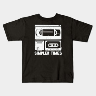 Simpler Times // Retro VHS Floppy Disk Audio Cassette Kids T-Shirt